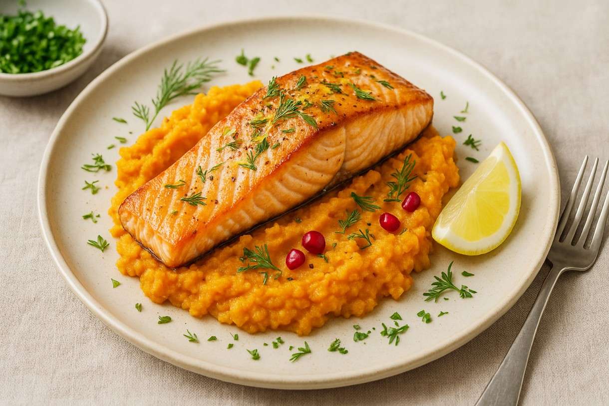 Pavé de saumon, écrasé de patates douces - Ein leichtes französisches Herbstgericht mit Eleganz