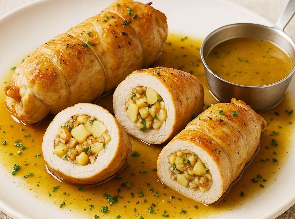 Roulades de dinde farcies aux pommes et aux noix - Eine herbstliche Spezialität der modernen französischen Küche