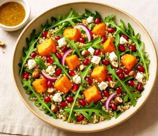 Salade de quinoa, potimarron rôti et roquette – Ein moderner französischer Herbstsalat voller Farben, Aromen und Leichtigkeit Salade-de-quinoa-potimarron-rôti-et-roquette