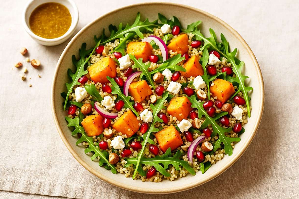 Salade de quinoa, potimarron rôti et roquette - Ein moderner französischer Herbstsalat voller Farben, Aromen und Leichtigkeit