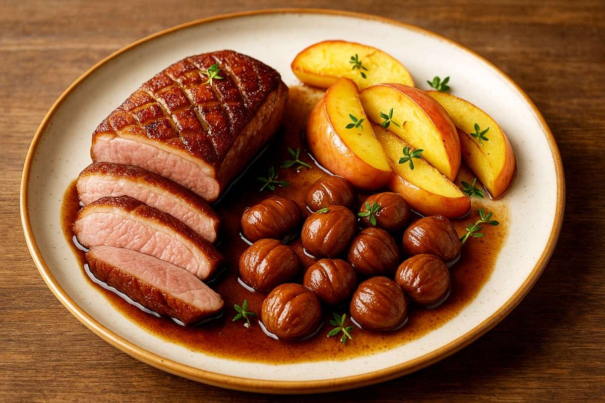 Canard Rôti aux Châtaignes et Pommes – Der goldene Herbst Frankreichs auf dem Teller