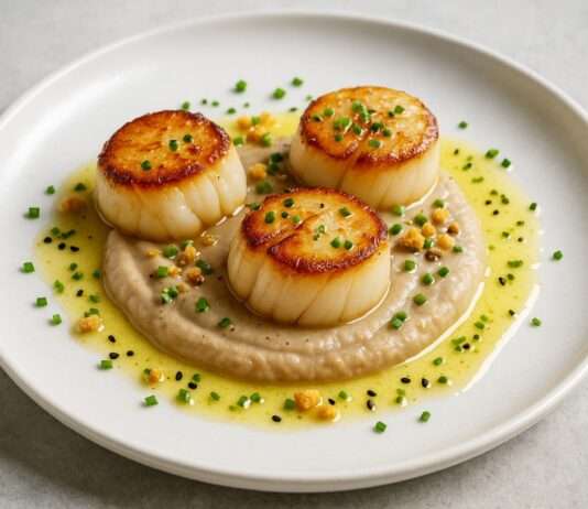 Gebratene Jakobsmuscheln auf Maronenpüree mit Yuzu-Butter Gebratene-Jakobsmuscheln-auf-Maronenpüree-mit-Yuzu-Butter