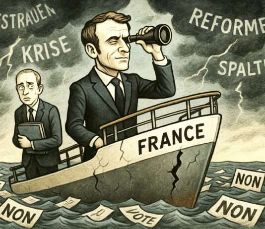 Kommentar: Ein „Weiter so“ hat uns noch nie nach vorne gebracht – Herr Macron Macron_Weitsicht_Schiffbruch_Illustration