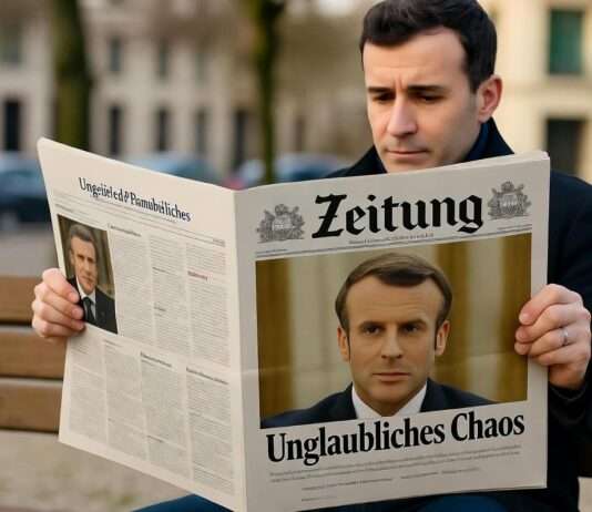Zwischen Dauerkrise und Chaos – Wie deutsche und britische Medien auf Frankreichs Regierungskrise blicken Macron_Zeitung_Chaos_Illustration