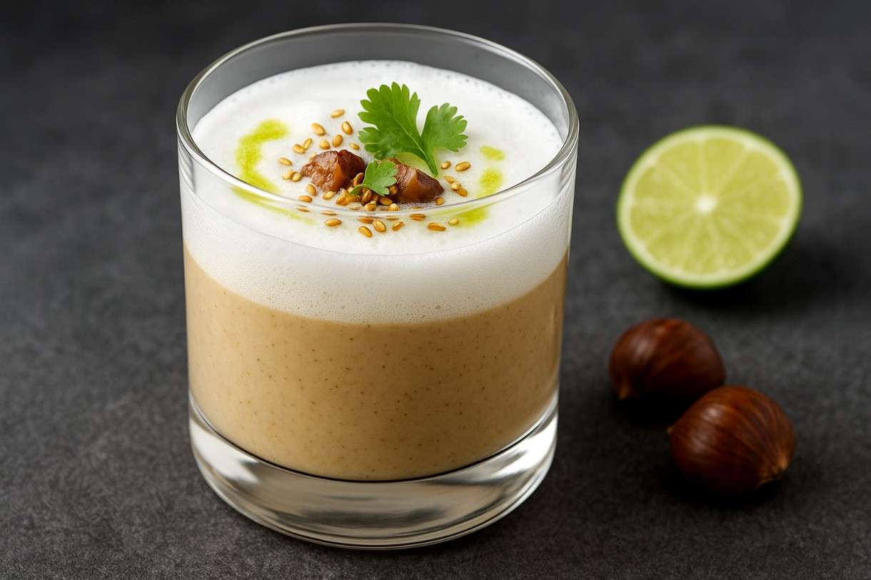 Maronen-Kokos-Cappuccino mit Limettenöl – Fusion mit Format