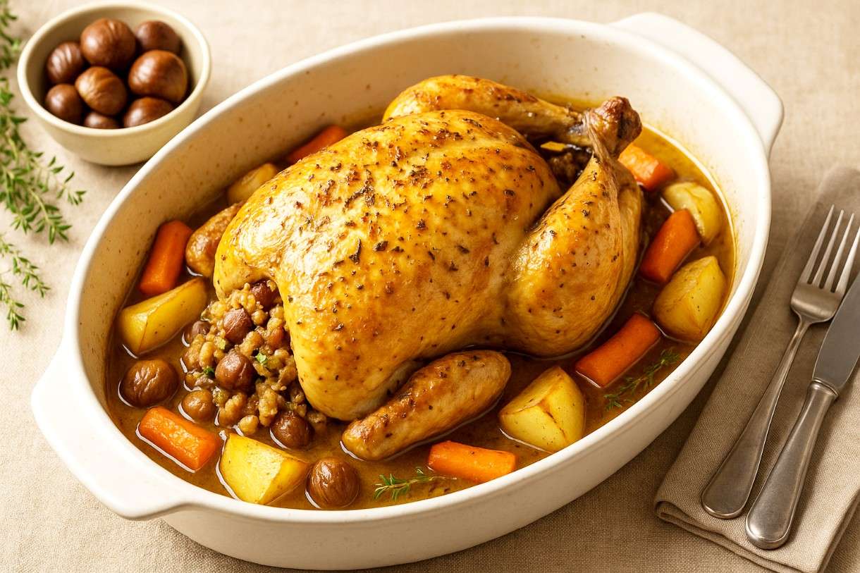 Poulet Fermier farci aux Châtaignes et Herbes de Provence – Ein herbstliches Gedicht aus Südfrankreich