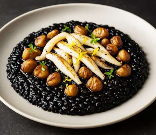 Risotto Nero mit Sepia, Maronen & Zitronenabrieb Risotto-Nero-mit-Sepia-Maronen-&-Zitronenabrieb
