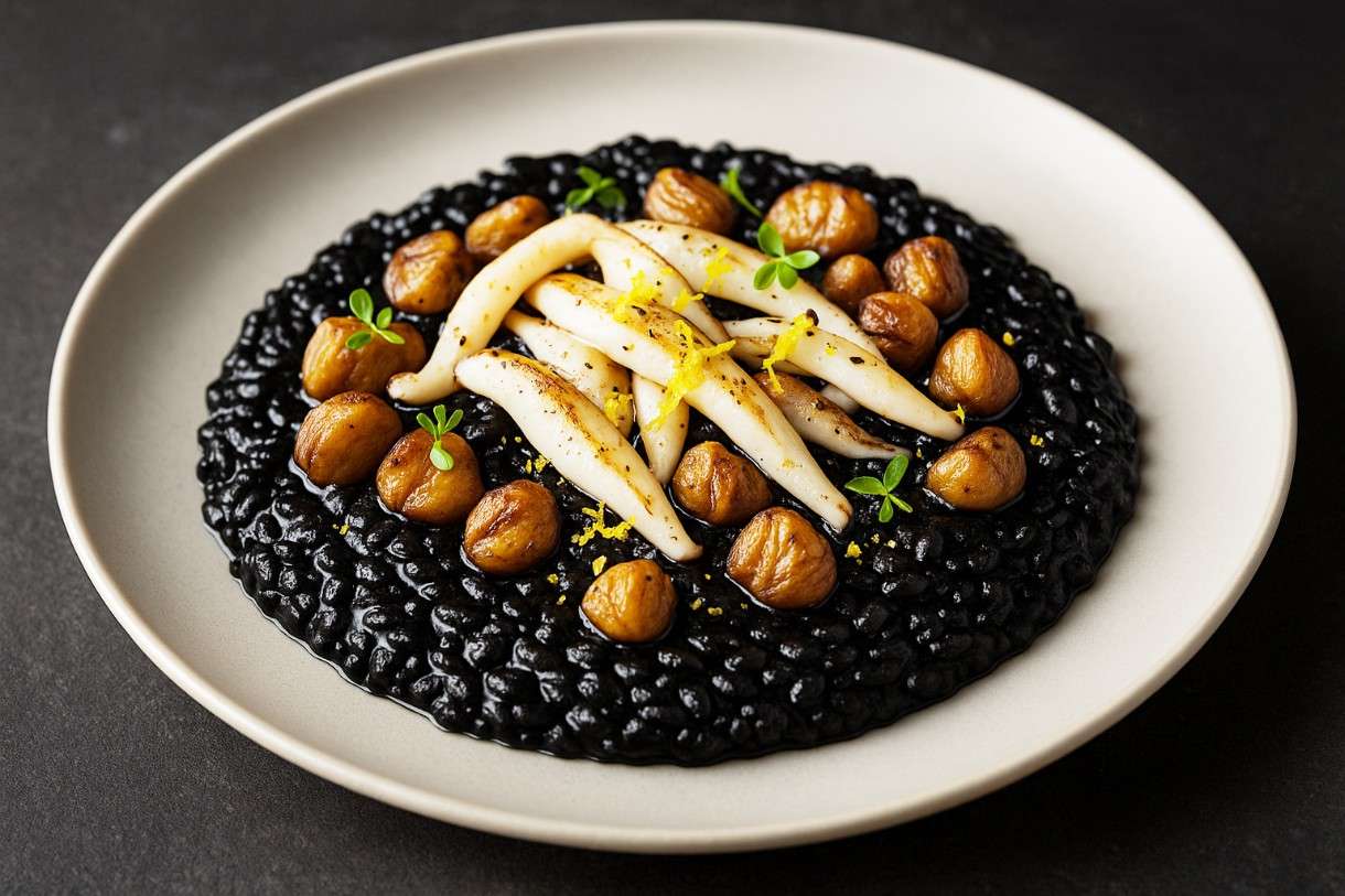 Risotto Nero mit Sepia, Maronen & Zitronenabrieb