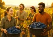 Kommentar: Zwischen Reben und Beton – Wie Bordeaux’ „Raisins de la Solidarité“ neue soziale Wurzeln schafft Solidarische_Weinlese_Illustration