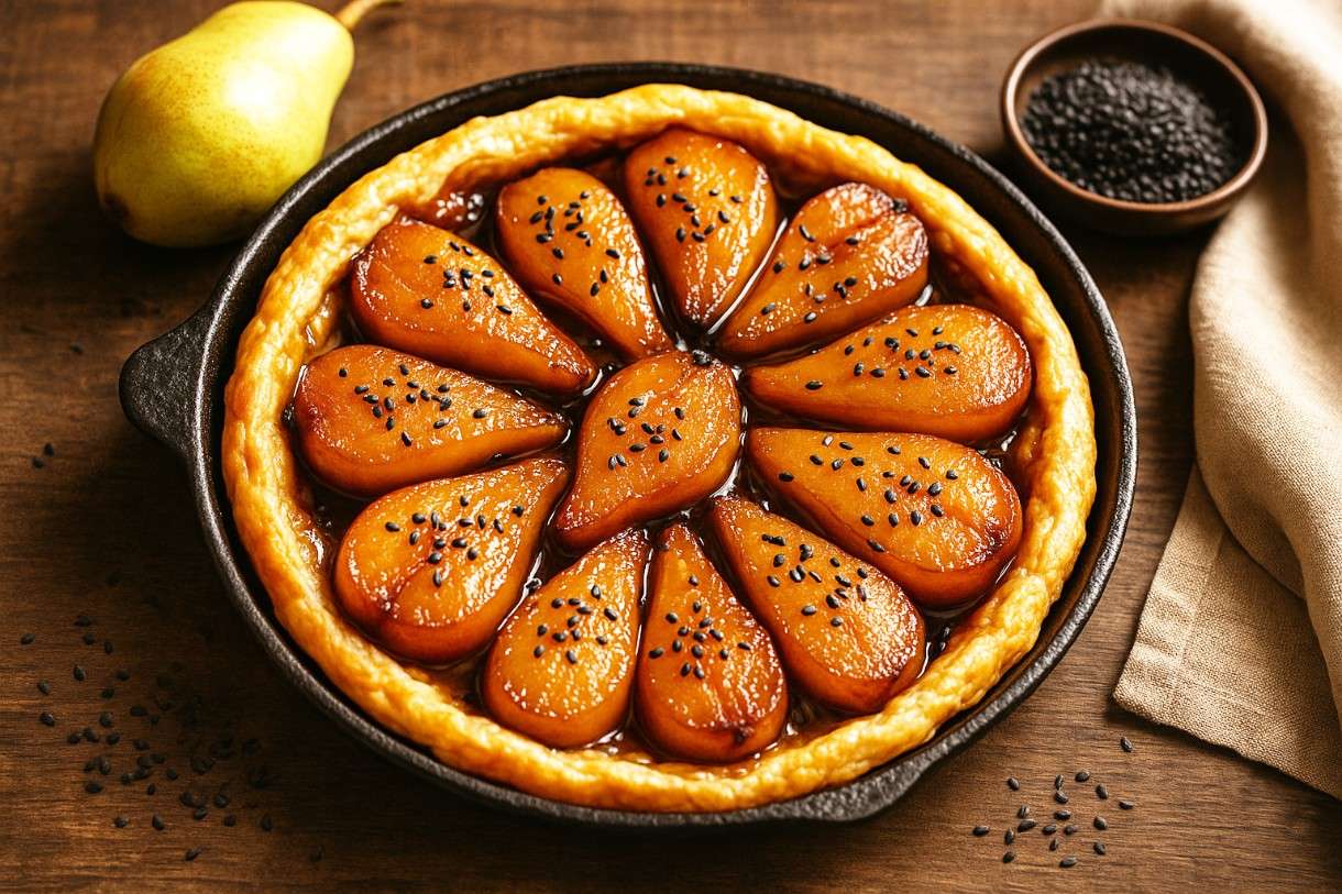 Tarte Tatin de Poires au Miso & Sésame noir - Ein moderner Twist auf französischer Tradition