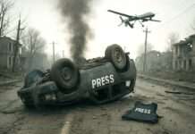 Zielscheibe Presseweste – Der Fall Antoni Lallican und die juristische Sprengkraft seiner letzten Reportage Ukraine_Angriff_Drohne_Presse_Illustration