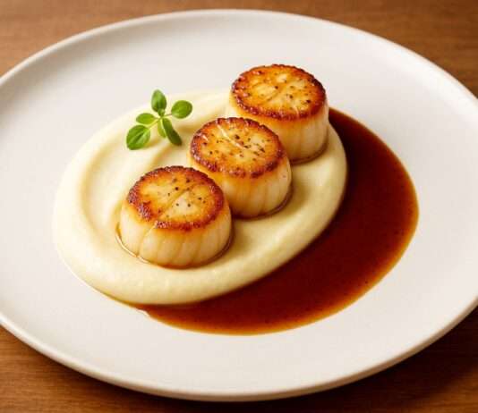 Coquilles Saint-Jacques rôties, Purée de Céleri et Jus de Veau réduit Coquilles-Saint-Jacques-rôties-Purée-de-Céleri-et-Jus-de-Veau-réduit