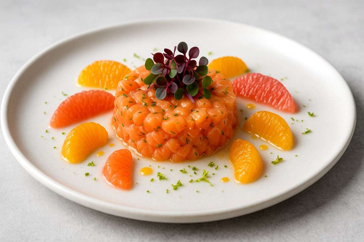 Frisch, fein, festlich: Lachs-Tatar mit Zitrusfrüchten und Yuzu-Vinaigrette – ein modernes Highlight für den Advent