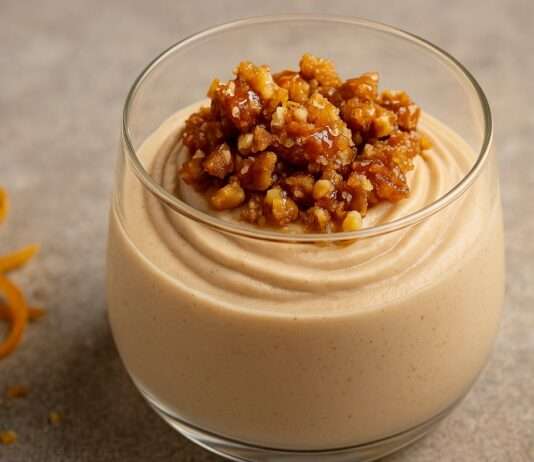 Winterliches Dessert mit französischer Seele: Mousse aus Kastaniencreme mit Orangenblütenwasser und Haselnusskrokant Mousse-aus-Kastaniencreme-mit-Orangenblütenwasser-und-Haselnusskrokant