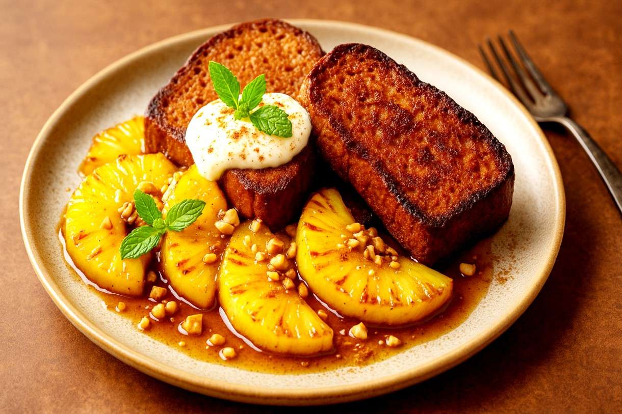 Pain Perdu mit Lebkuchen und karamellisierter Ananas