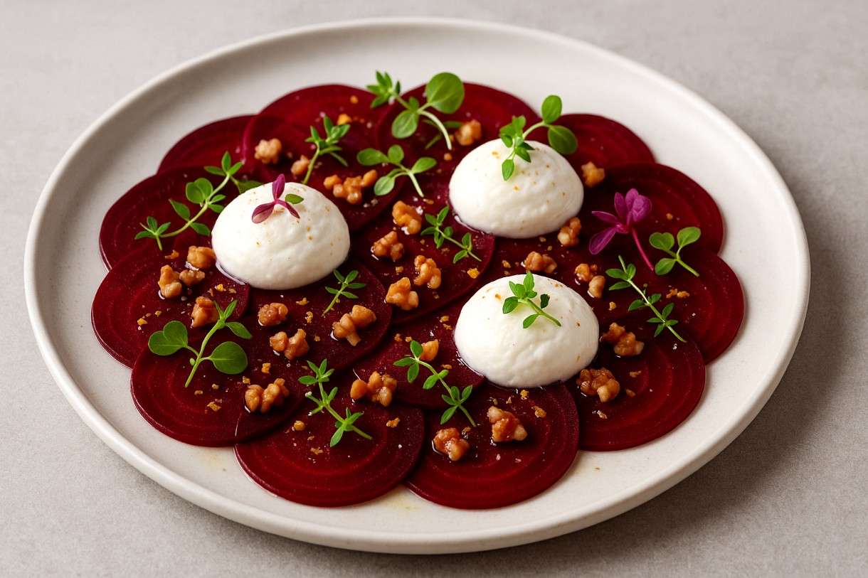 Rote-Bete-Carpaccio mit Ziegenkäse-Espuma: Ein modernes Vorspiel zum Fest