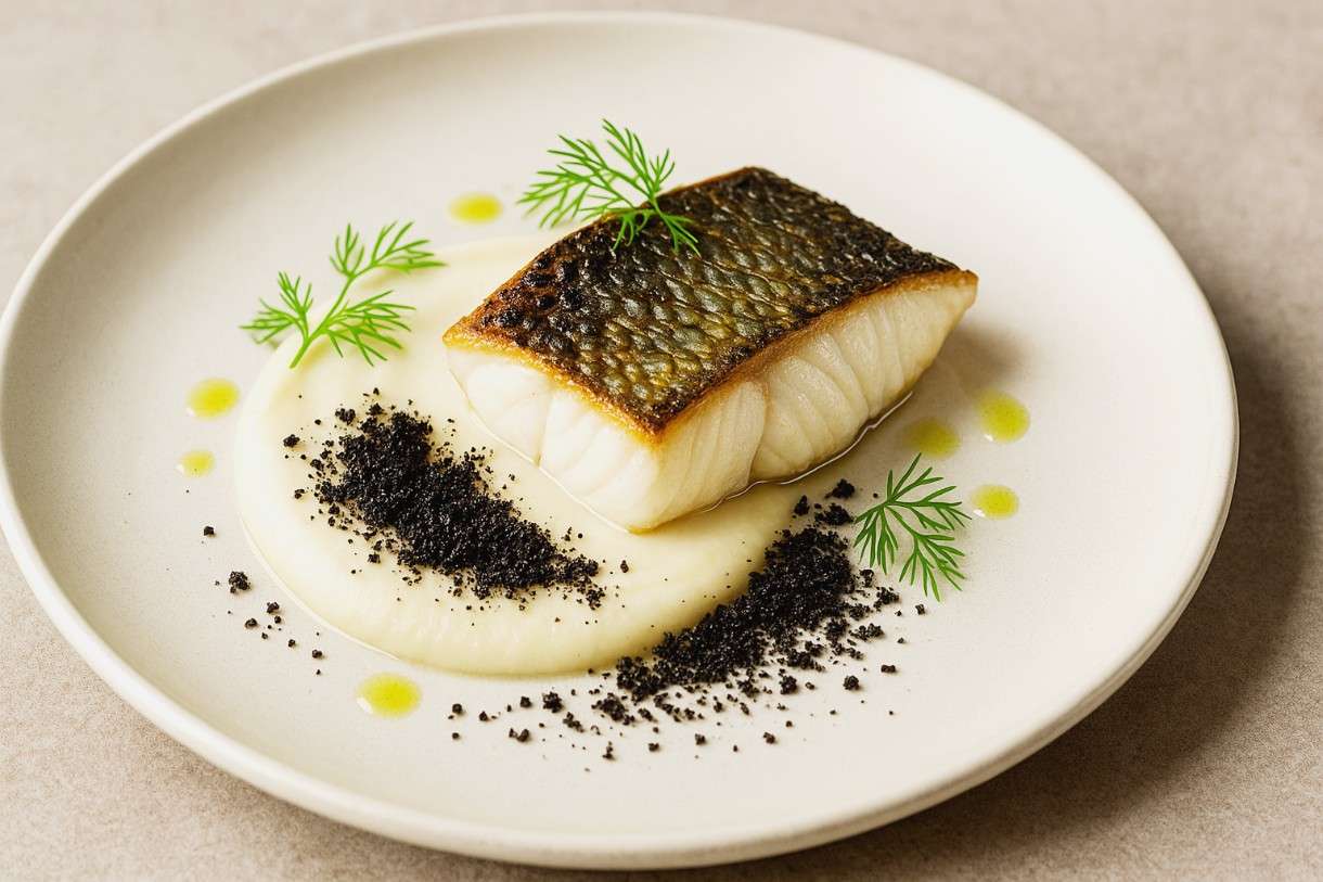 Saint-Pierre poêlé, Mousseline de Fenouil et Poudre d’Olives Noires – das leise Luxusgericht des Herbstes
