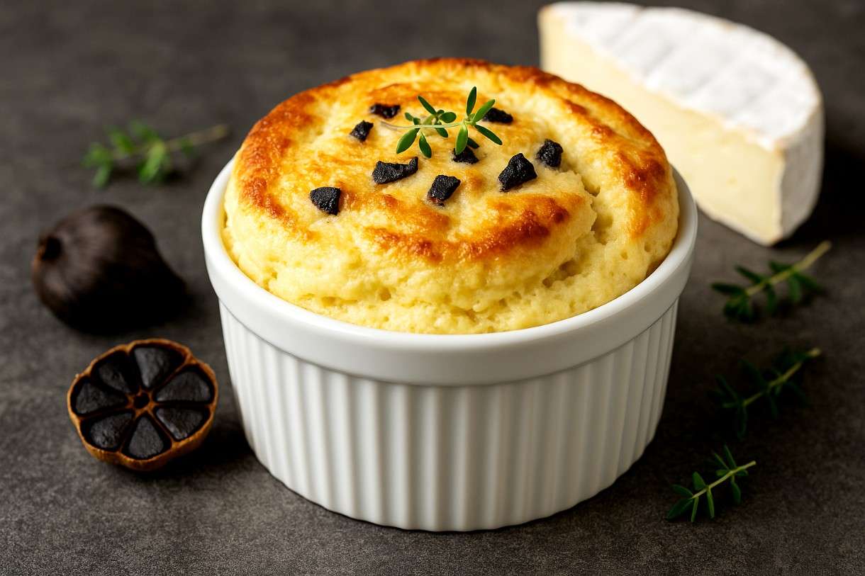 Kulinarische Raffinesse im Advent: Soufflé au Brie de Meaux mit schwarzem Knoblauch