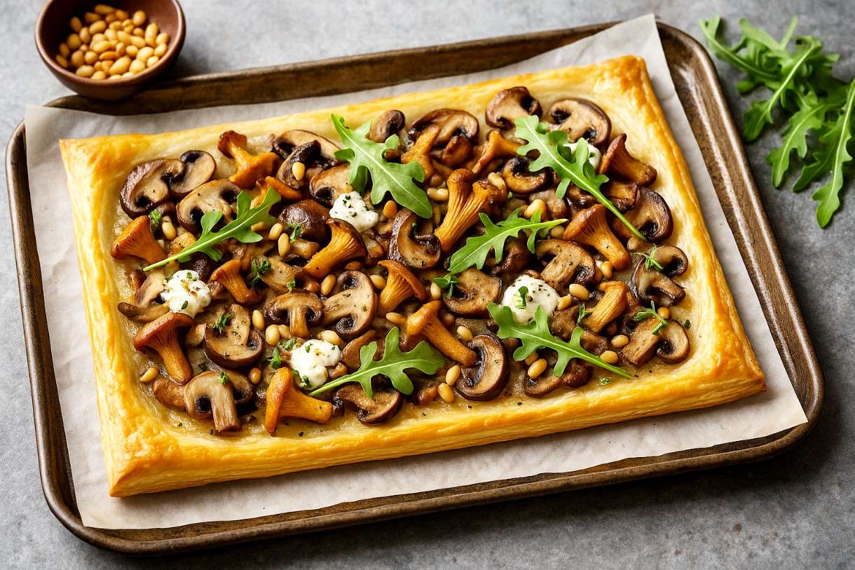 Tarte Fine aux Champignons Sauvages et Fromage de Chèvre