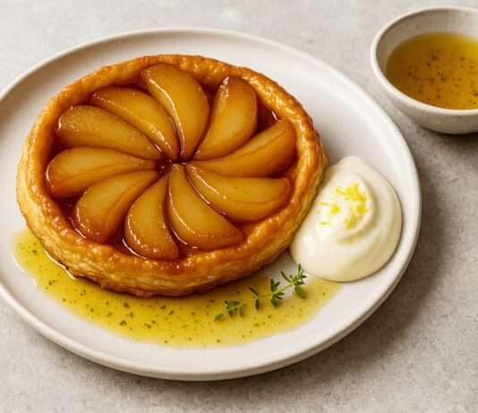 Die neue Eleganz eines Klassikers: Tarte Tatin von der Birne mit Kardamom-Sirup und Zitronencrème Tarte-Tatin-von-der-Birne-mit-Kardamom-Sirup-und-Zitronencrème