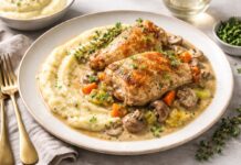 Coq au Vin Blanc mit Pastinakenpüree Coq-au-Vin-Blanc-mit-Pastinakenpüree