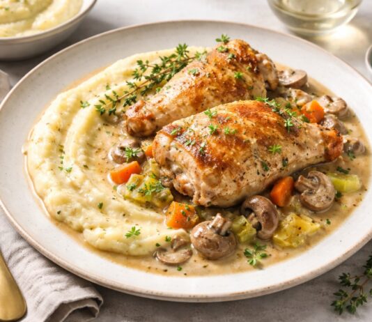 Coq au Vin Blanc mit Pastinakenpüree Coq-au-Vin-Blanc-mit-Pastinakenpüree