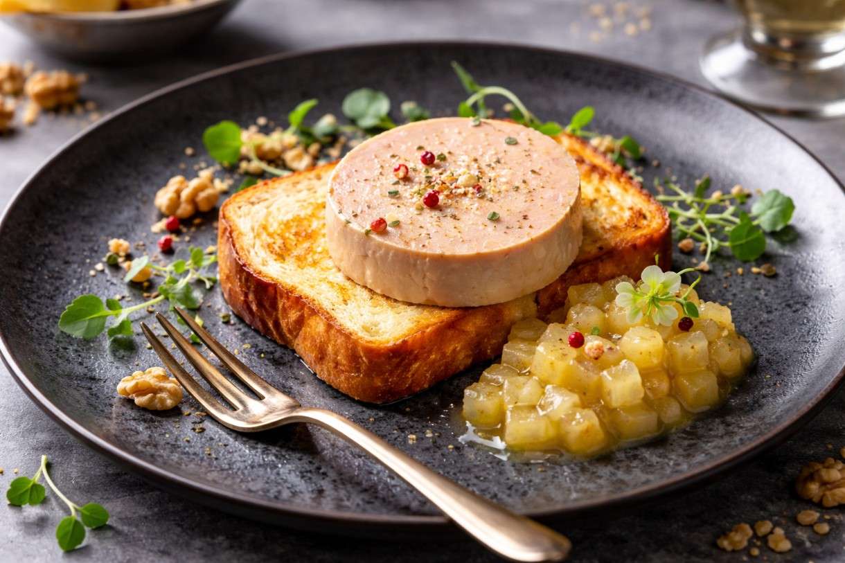 Foie Gras mit Brioche & Apfel-Calvados-Gel