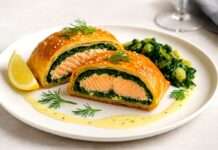 Lachs en croûte mit Spinat-Ricotta-Füllung – Ein moderner französischer Weihnachtsklassiker Lachs-en-croûte-mit-Spinat-Ricotta-Füllung