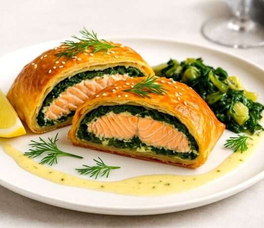 Lachs en croûte mit Spinat-Ricotta-Füllung – Ein moderner französischer Weihnachtsklassiker Lachs-en-croûte-mit-Spinat-Ricotta-Füllung