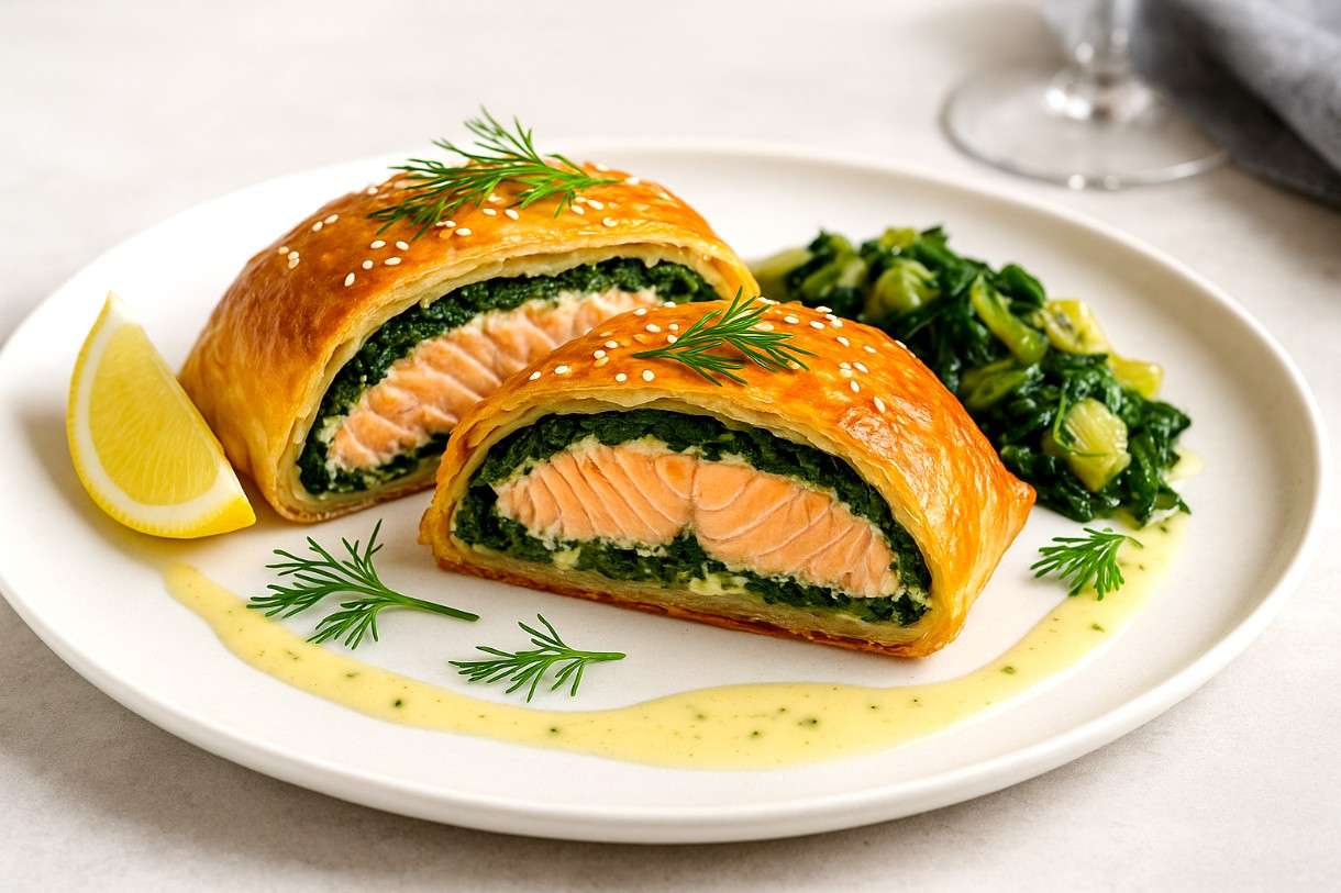 Lachs en croûte mit Spinat-Ricotta-Füllung – Ein moderner französischer Weihnachtsklassiker