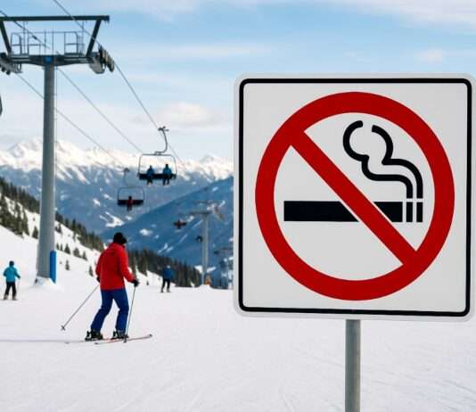 Zigarettenverbot auf den Skipisten – Frankreich zieht eine klare Linie Rauchverbot_Skigebiet_Illustration