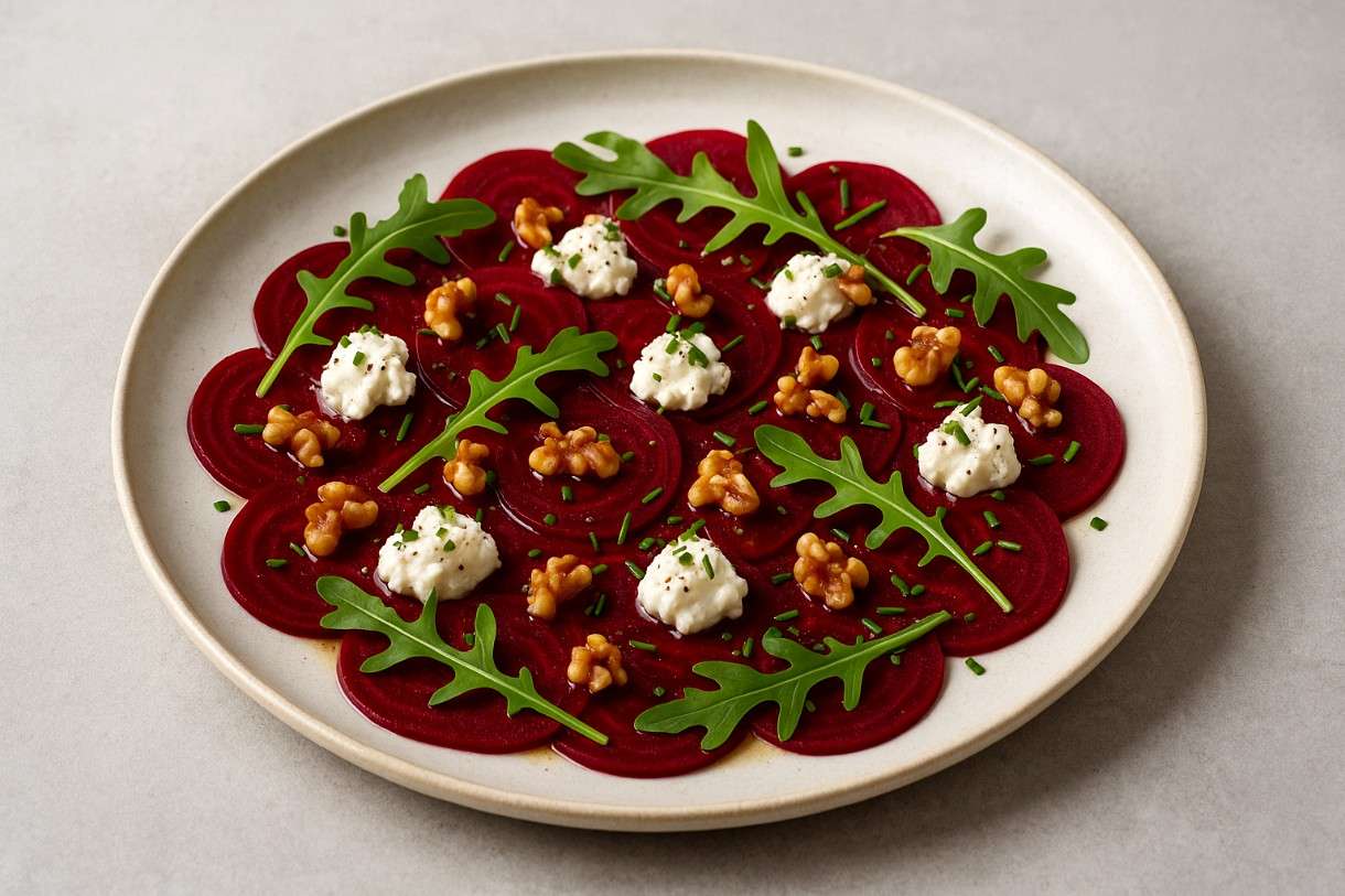 Rote-Bete-Carpaccio mit Ziegenfrischkäse & Walnüssen
