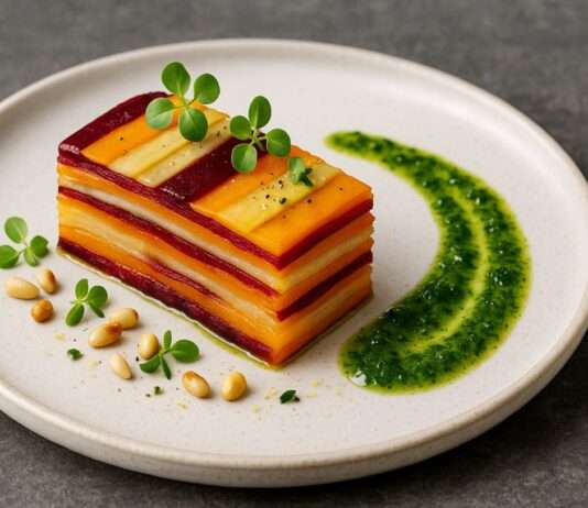 Vegetarisches Millefeuille mit Wurzelgemüse & Kräuteröl Vegetarisches-Millefeuille-mit-Wurzelgemüse-&-Kräuteröl