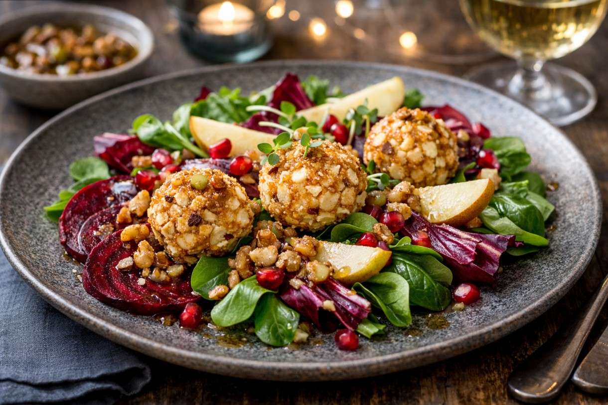 Winterlicher Salat mit Ziegenkäse-Pralinen & Walnuss-Vinaigrette