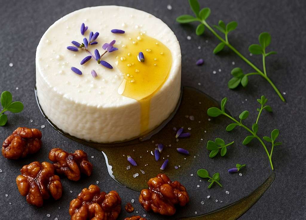 Fromage à la mode: Ziegenkäse mit Lavendelhonig & kandierten Nüssen