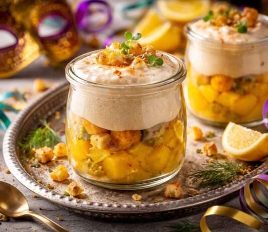 Bouillabaisse Espuma im Glas mit Safran-Kartoffelwürfeln Bouillabaisse-Espuma-im-Glas-mit-Safran-Kartoffelwürfeln