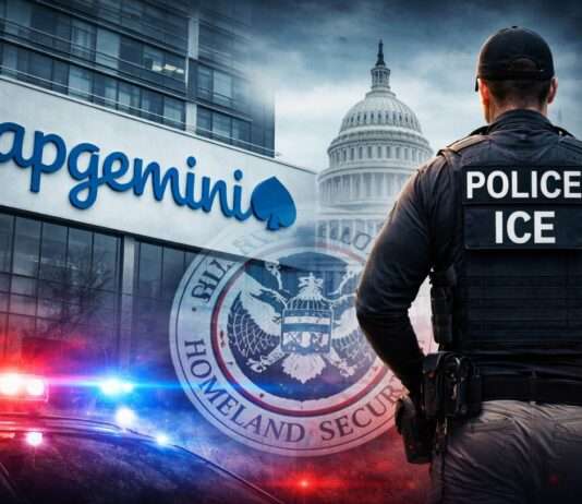 Capgemini unter Druck: Wie ein US-Vertrag die ethischen Grenzen europäischer Technologiekonzerne aufzeigt Capgemini_ICE_Vertrag_Illustration