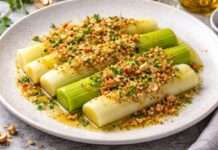 Der Februar in der französischen Küche: Confierter Lauch mit Haselnuss-Vinaigrette Confierter-Lauch-mit-Haselnuss-Vinaigrette
