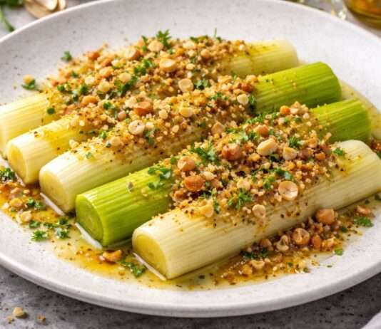 Der Februar in der französischen Küche: Confierter Lauch mit Haselnuss-Vinaigrette Confierter-Lauch-mit-Haselnuss-Vinaigrette