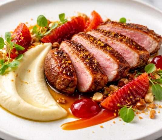 Ente à l’orange – Modern interpretiert mit Blutorangengel & Selleriepüree Ente-à-l-orange