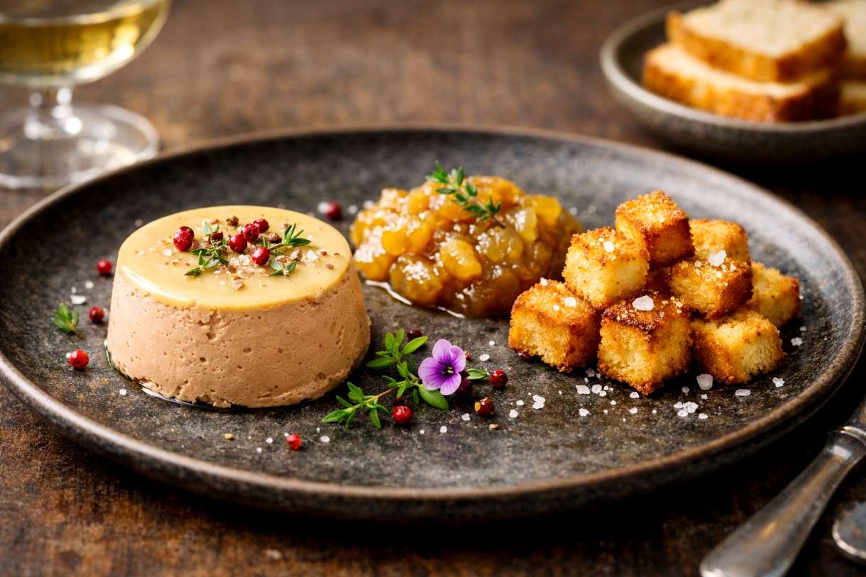 Entenleber-Parfait mit Birnen-Chutney und Brioche-Croutons