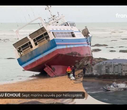 Sieben Männer, eine Nacht, ein Schiff auf Grund – und das Dröhnen der Rotoren über der Vendée Fischerboot-gestrandet_ScreenFTV