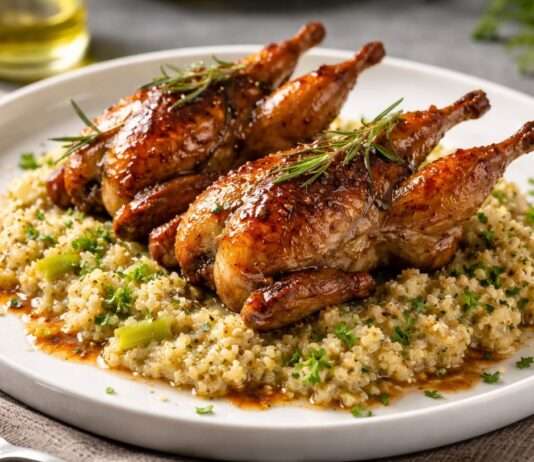 Gebratene Wachtel mit Rosmarin-Honig-Glasur & Quinoa-Lauch-Risotto Gebratene-Wachtel-mit-Rosmarin-Honig-Glasur-&-Quinoa-Lauch-Risotto