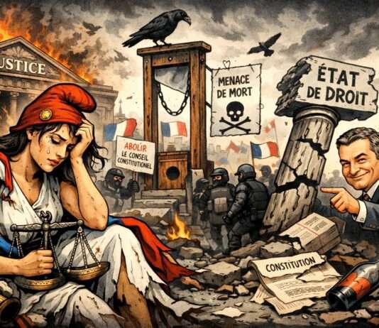 Kommentar: War es das mit Frankreichs Demokratie? Ein Abgesang in Moll, Sarkasmus in Dur Kipppunkt_Rechtsstaat_Illustration