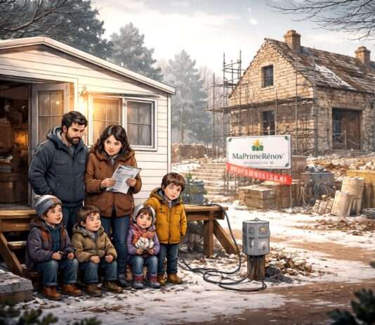Warten im Wohnwagen – wie MaPrimeRénov’ Familien in der Schwebe hält MaPrimeRenov_Illustration