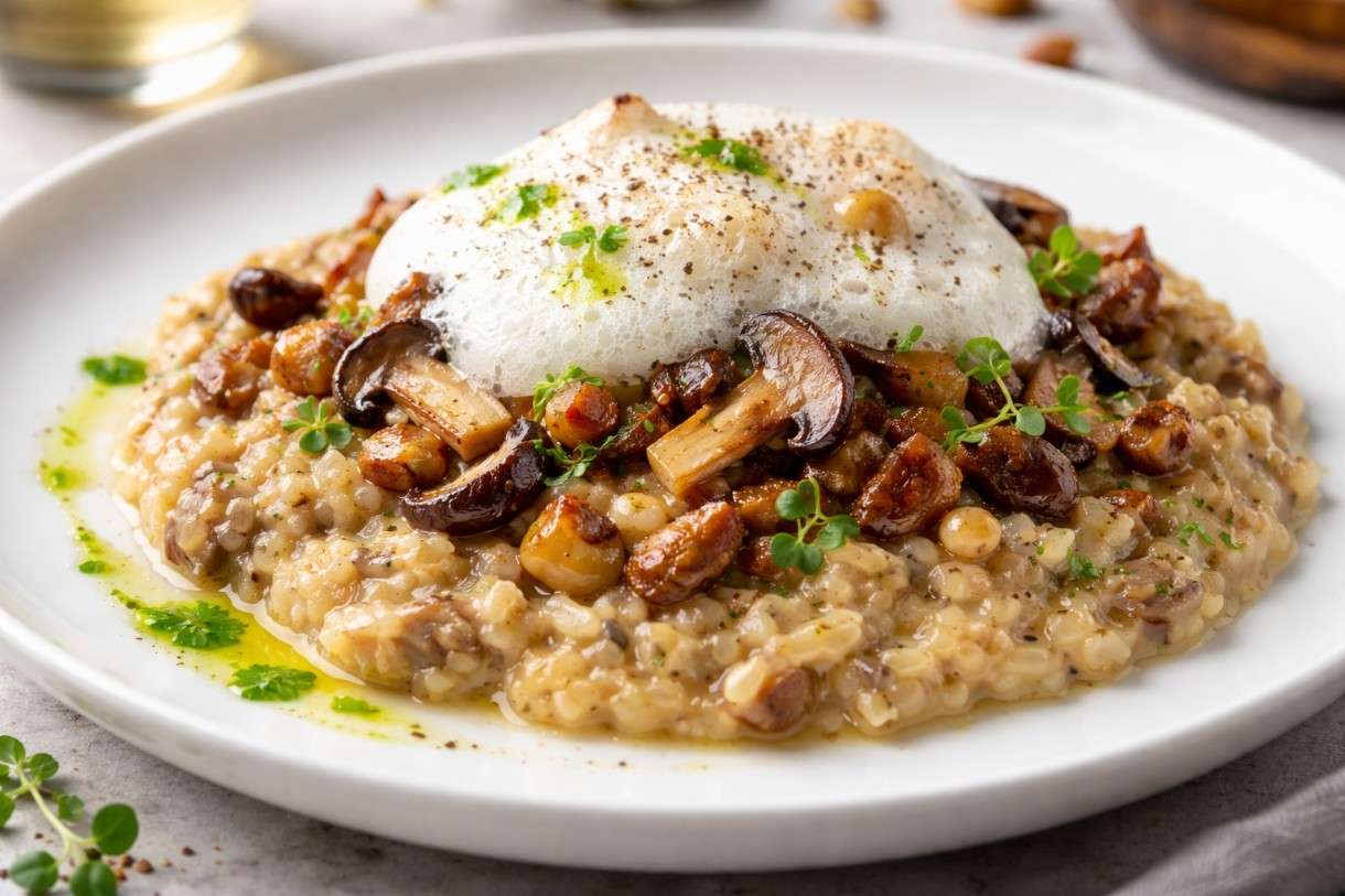 Maroni-Risotto mit Pilzen und Parmesan-Espuma