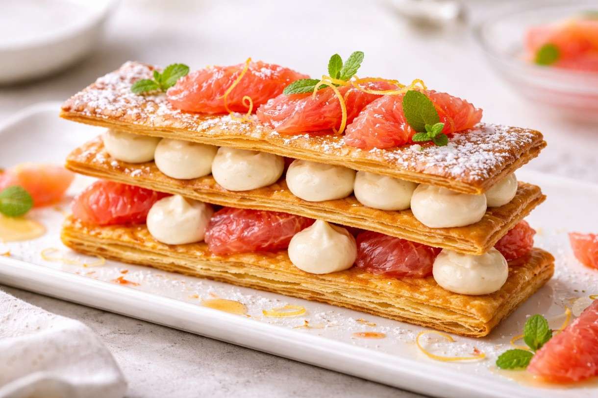 Mille-Feuille mit Vanille-Champagner-Crème und Grapefruit