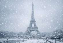 Schnee, Eis und Stillstand – der Wintereinbruch legt große Teile Frankreichs lahm Paris_Eiffelturm_Schnee_Illustration
