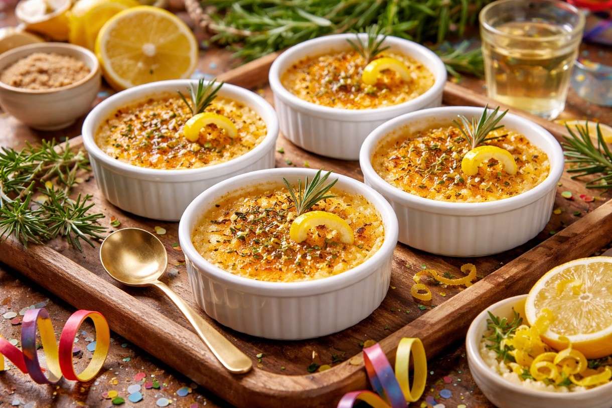 Fasnachtszeit trifft französische Raffinesse: Pastis-Zitronen-Crème brûlée mit Rosmarin-Zuckerkruste