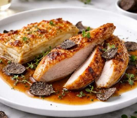 Epiphanie: Perlhuhn-Suprême mit Trüffeljus & Selleriegratin – französische Eleganz neu interpretiert Perlhuhn-Suprême-mit-Trüffeljus-&-Selleriegratin